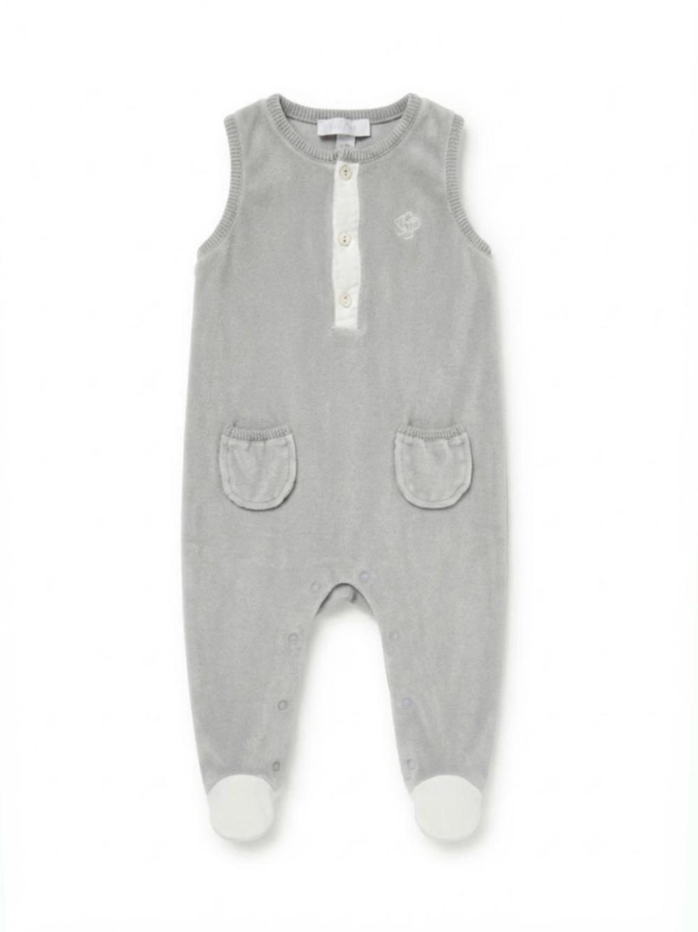 Patachou Gray Velour Sleeveless Footed Romper Baby Size 6 Months